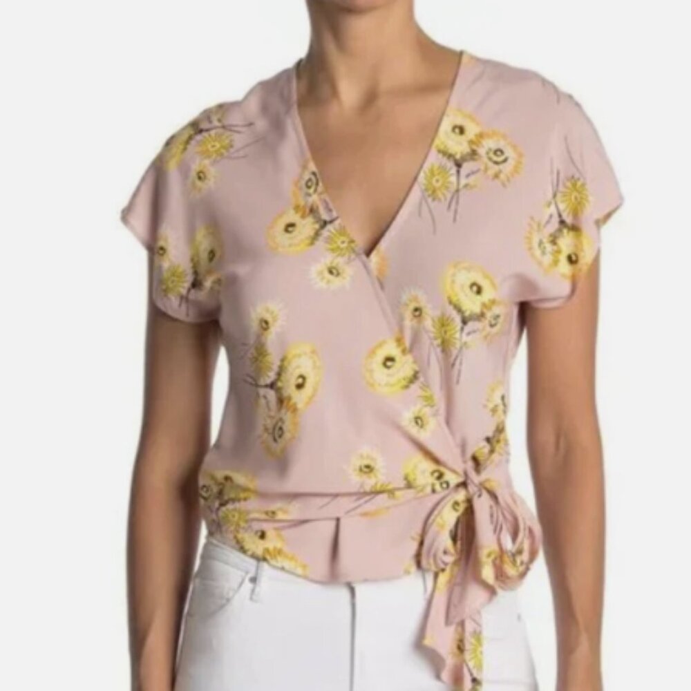 Madewell Floral Short Sleeve Blouse Wrap Tie Twiggy Wisteria Dove Size S